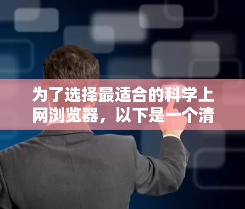 为了选择最适合的科学上网浏览器,以下是一个清晰的步骤指南 为了选择最适合的科学上网浏览器,以下是一个清晰的步骤指南