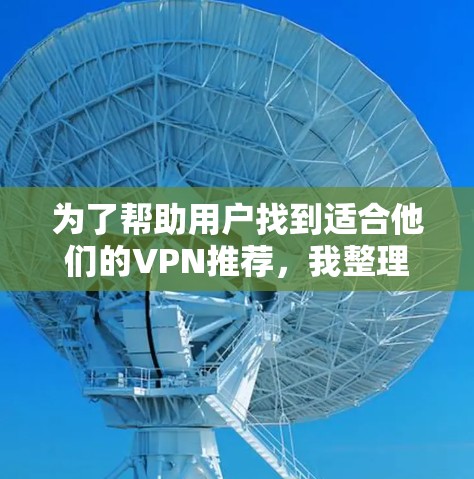 为了帮助用户找到适合他们的VPN推荐，我整理了以下几种综合性的 VPN 并详细说明了它们的特点和适用场景